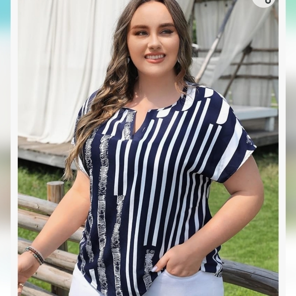 Emery Rose Striped and Graphic Print Top